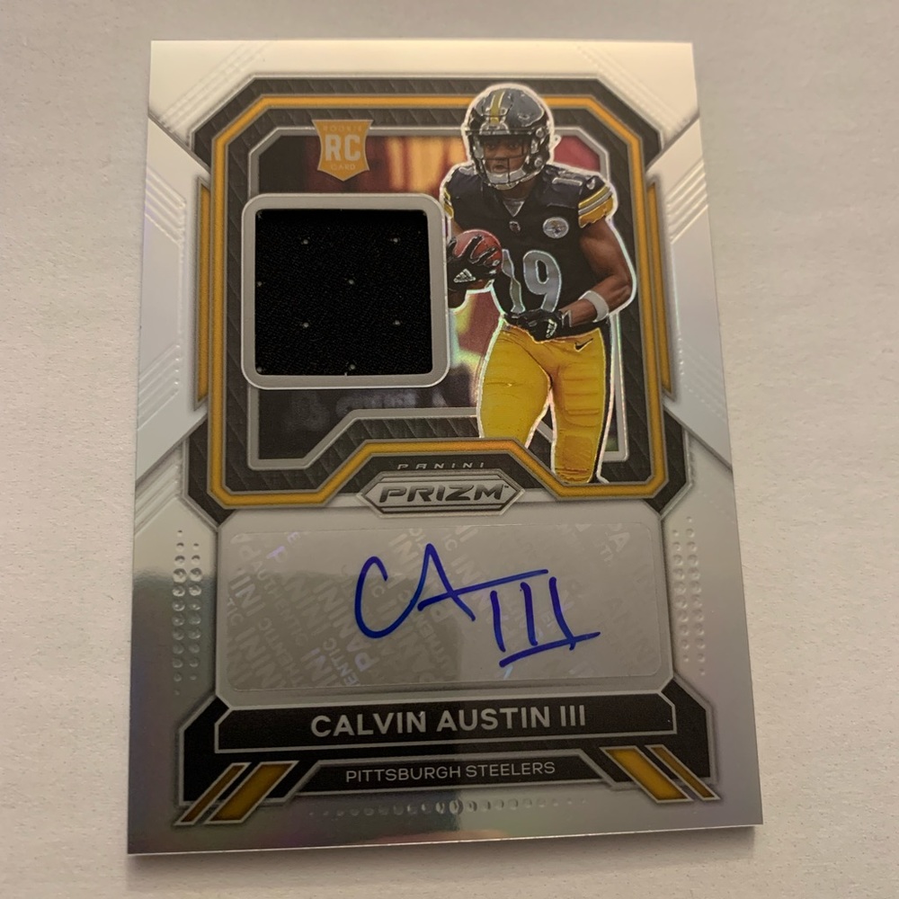 2022 Panini Prizm Silver /99 Calvin Austin III #RPA-CA RPA Rookie Patch Auto RC